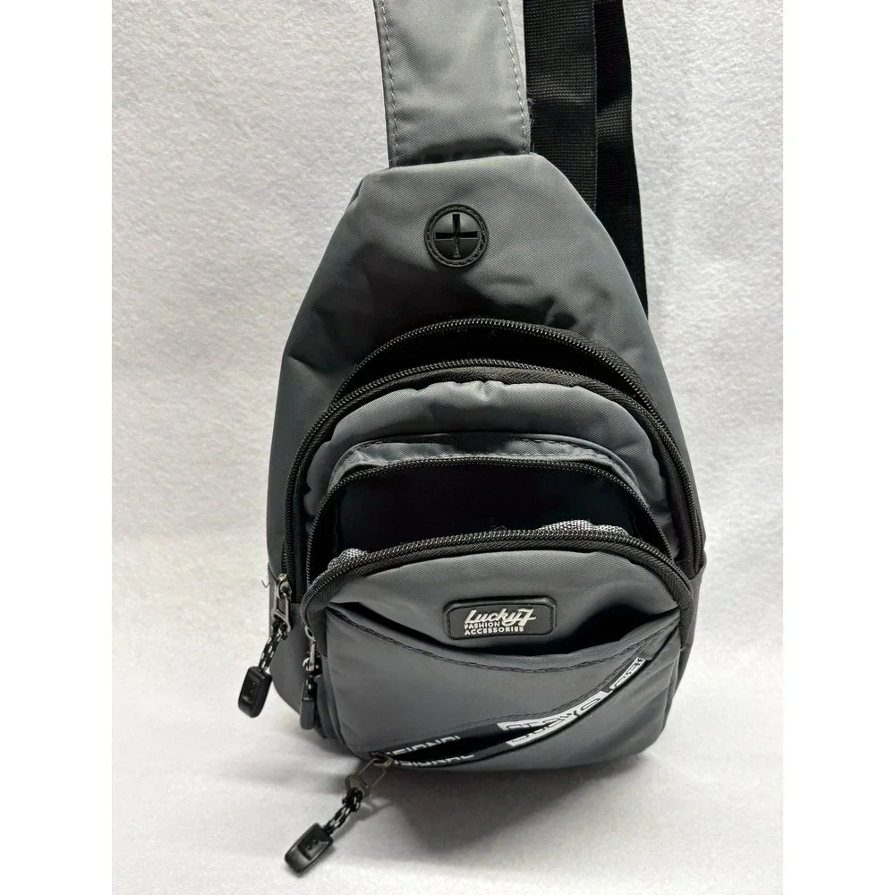 Lucky 7 USA Sling Bag Charcoal Grey Crossbody Tech Multi-Pocket Travel Chest Bag